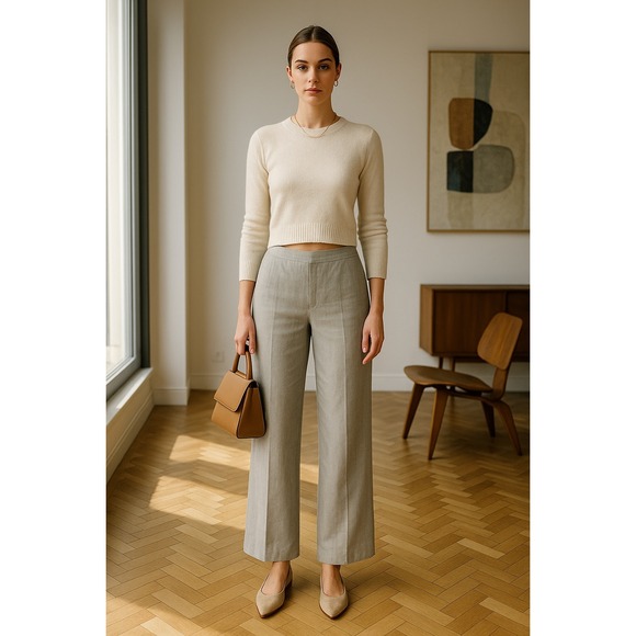 Eileen Fisher Gray Linen Blend Wide Leg Pants Minimalist Quiet Luxury Sz 10 - Picture 1 of 7
